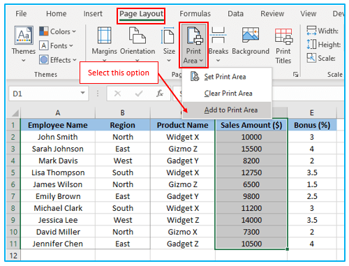 Print Area in Excel