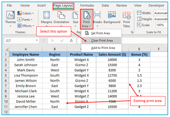 Print Area in Excel