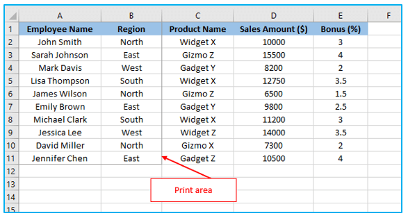 Print Area in Excel