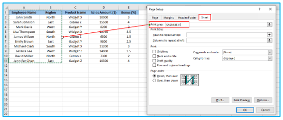 Print Area in Excel