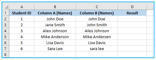 Compare Text in Excel