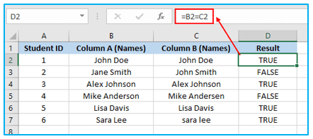 Compare Text in Excel