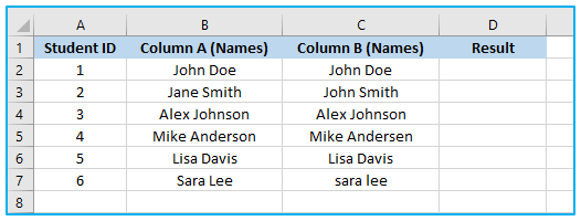 Compare Text in Excel