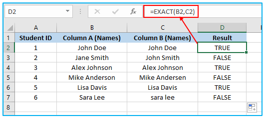 Compare Text in Excel