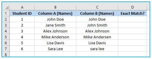 Compare Text in Excel
