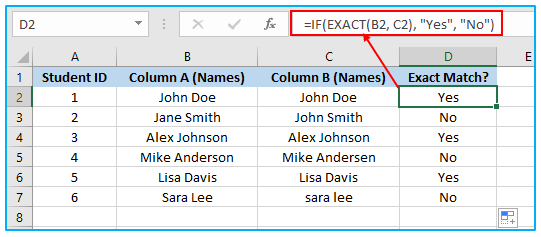 Compare Text in Excel