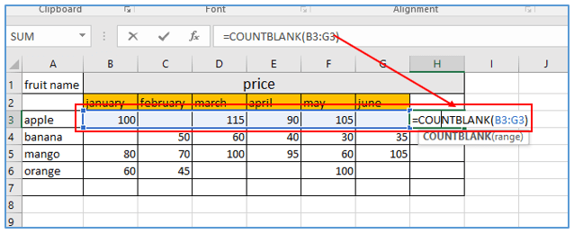 COUNTBLANK function in excel