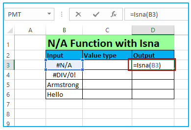 Isna function for excel