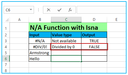 Isna function for excel