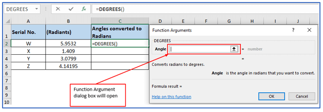 DEGREES function