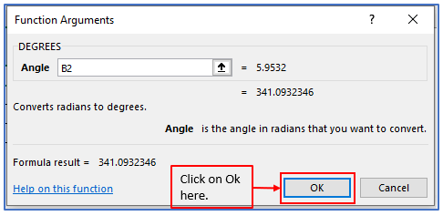 DEGREES function in excel