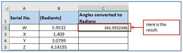 DEGREES function in excel