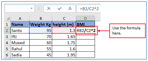 BMI in Excel