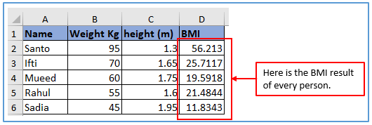 BMI in Excel