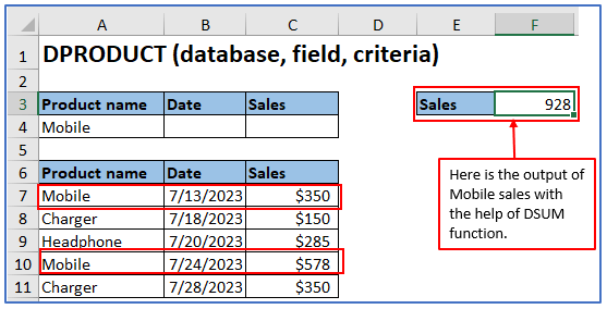 DSUM Function in Excel