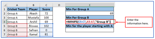 MINIFS Formula in Excel