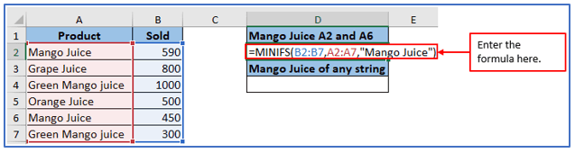 MINIFS Function in Excel