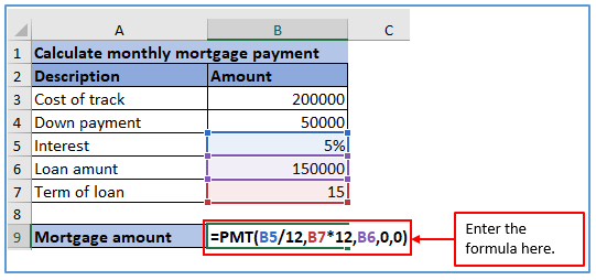 Calculate Mortgage Payment in Excel 