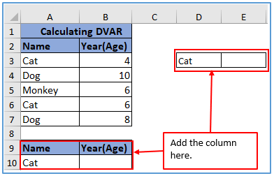 DVAR function in excel