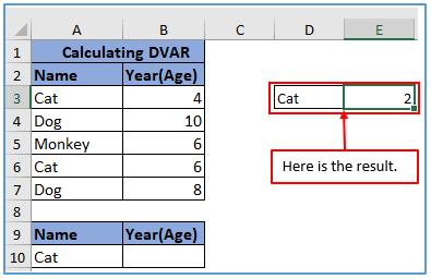 DVAR function in excel