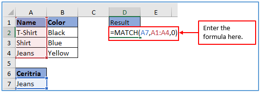 Index Match Formula in Excel