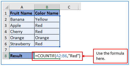 Count if method in Excel