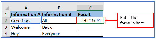 Formula of add words to every cell