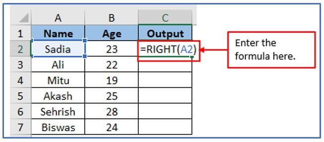 the RIGHT function in Excel