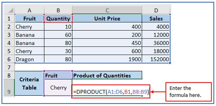 DPRODUCT function in Excel