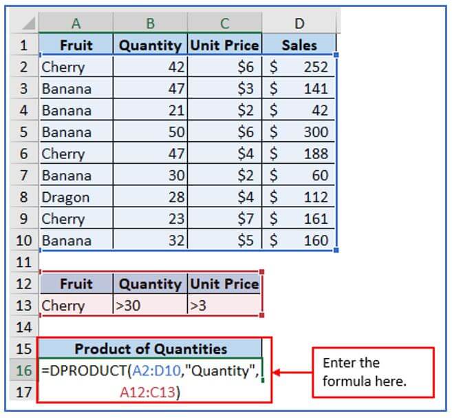 DPRODUCT function in Excel
