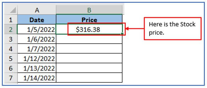 stock price in Excel