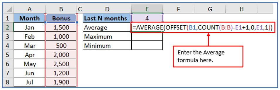 OFFSET formula in Excel