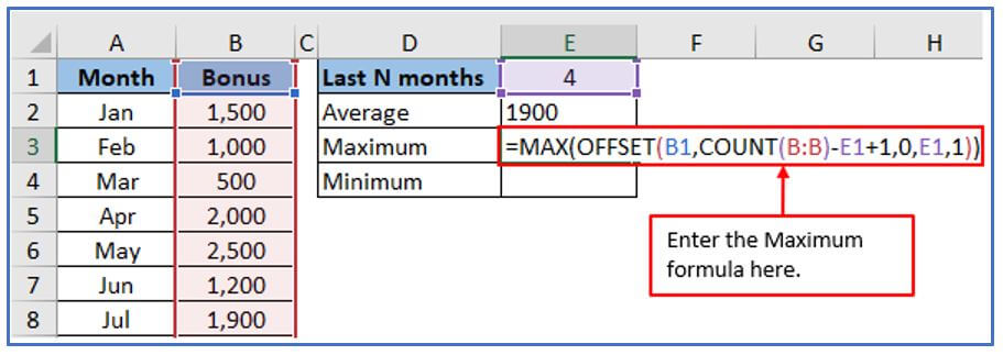 OFFSET formula in Excel