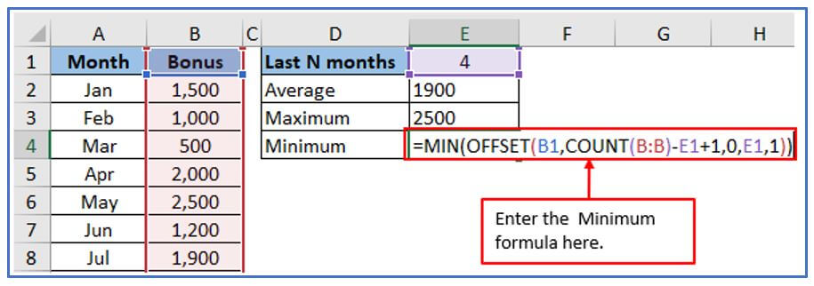 OFFSET formula in Excel