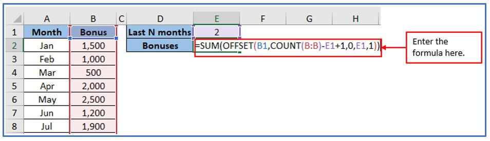 OFFSET formula in Excel