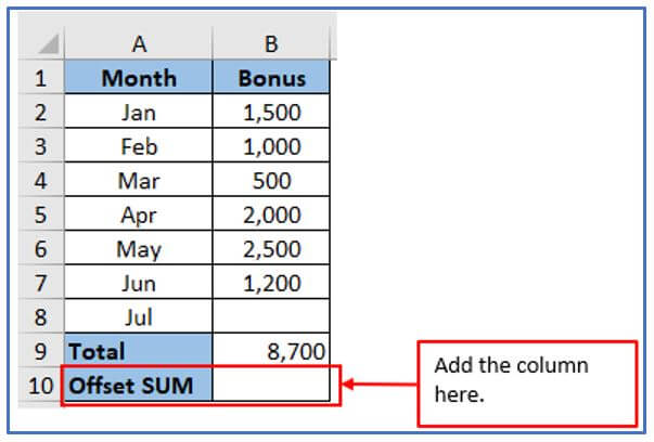 OFFSET formula in Excel