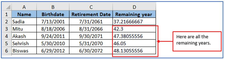 Retirement date formula