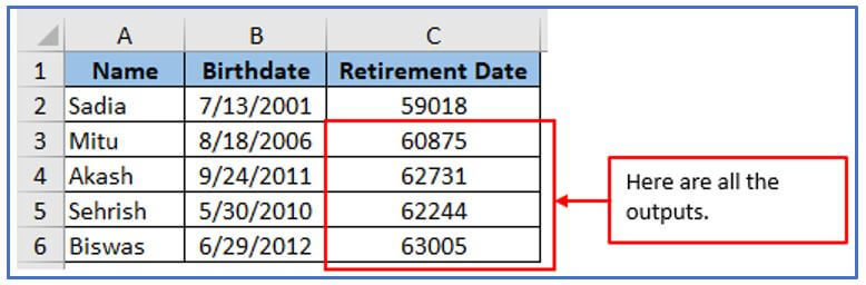  retirement date according to birthdate formula