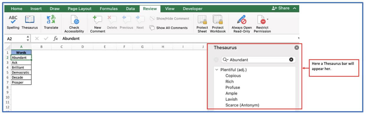 Thesaurus and Spelling check