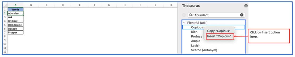 Thesaurus and Spelling check