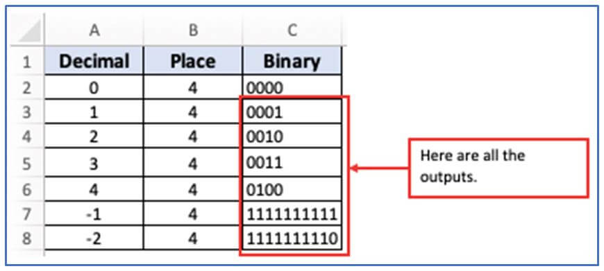 DEC2BIN Function