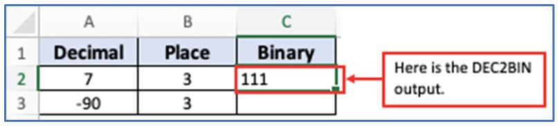 DEC2BIN Function